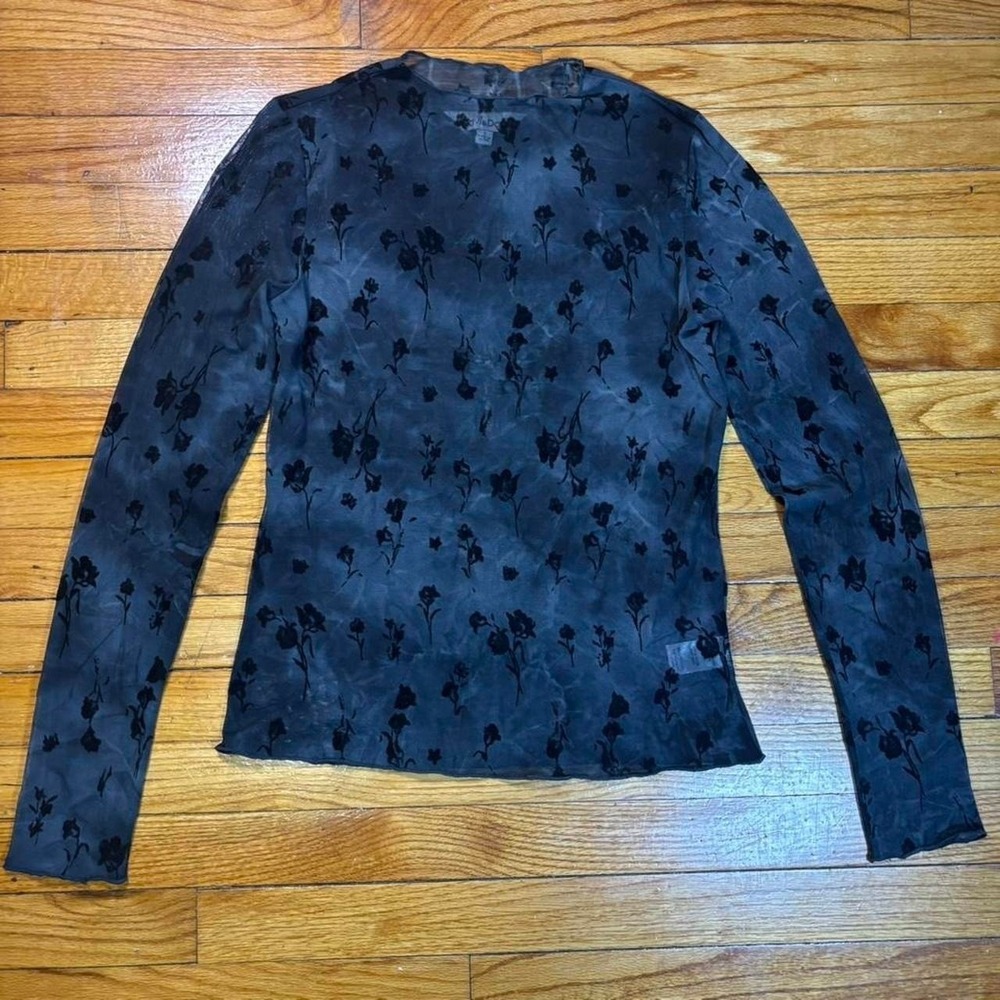 Y2K gorecore blue sheer floral long sleeve top with a round neckline